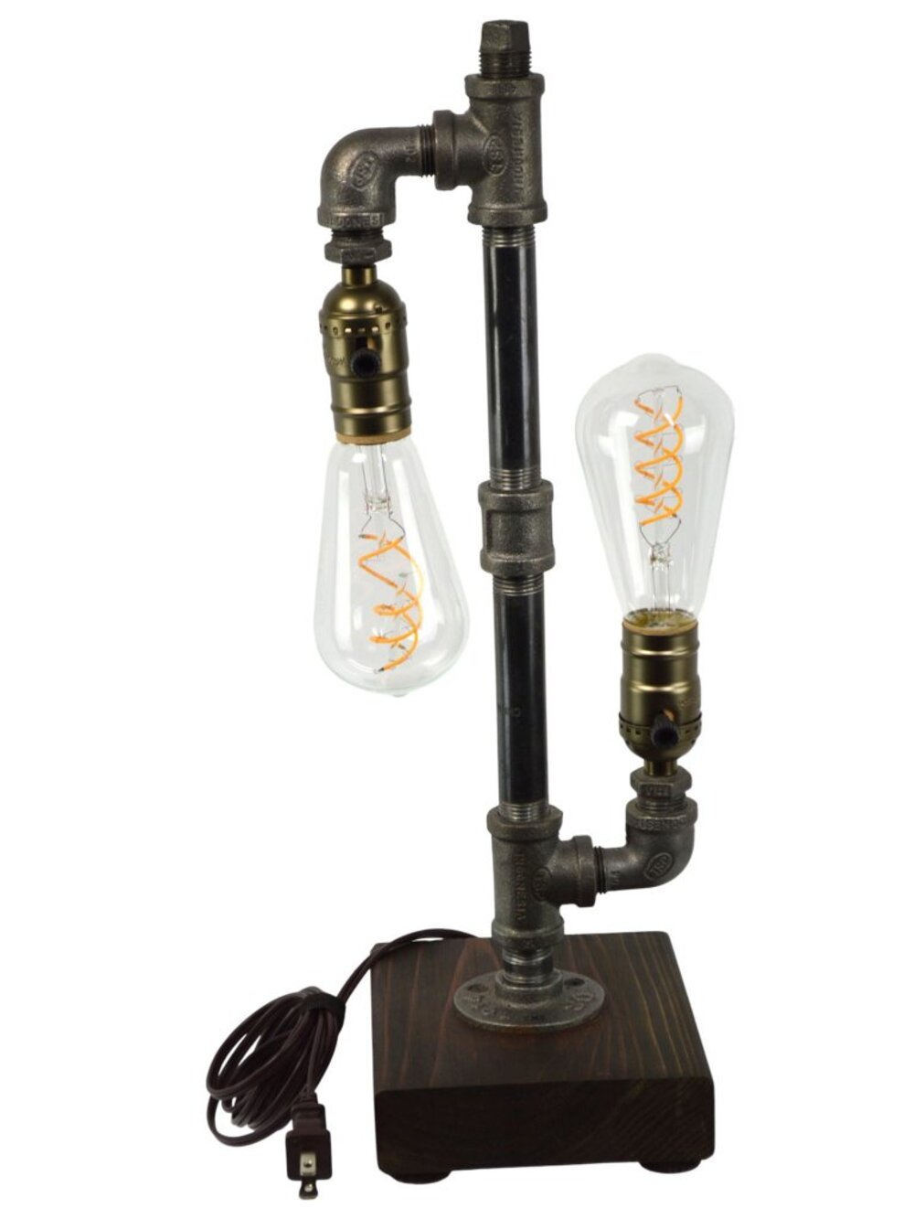 Industrial Edison Table Lamp Steel Wood Steampunk Dual Bulb Retro Rustic Light